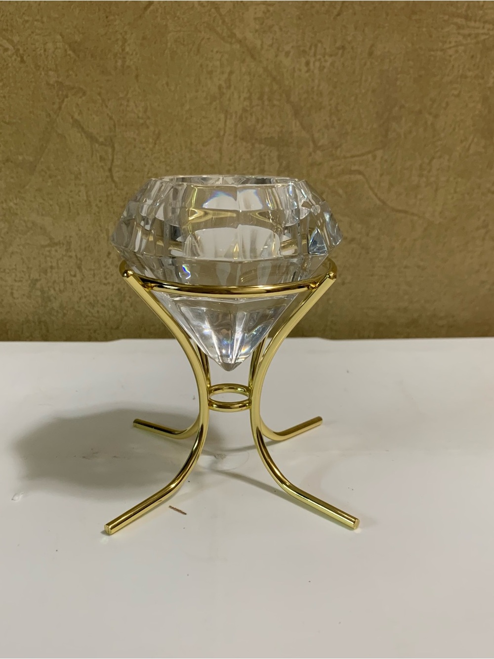 PARTYLITE Lead Crystal and Golden Diamond Candle Holder P0174 NEW in Box
